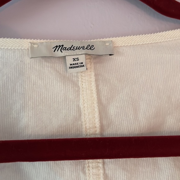 XS cream colored Madewell corduroy shirred sleeve button front top - Picture 5 of 10